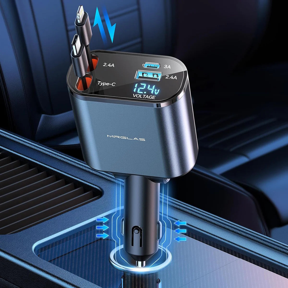 4-in-1 RETRACTABLE CAR PHONE CHARGER-120W