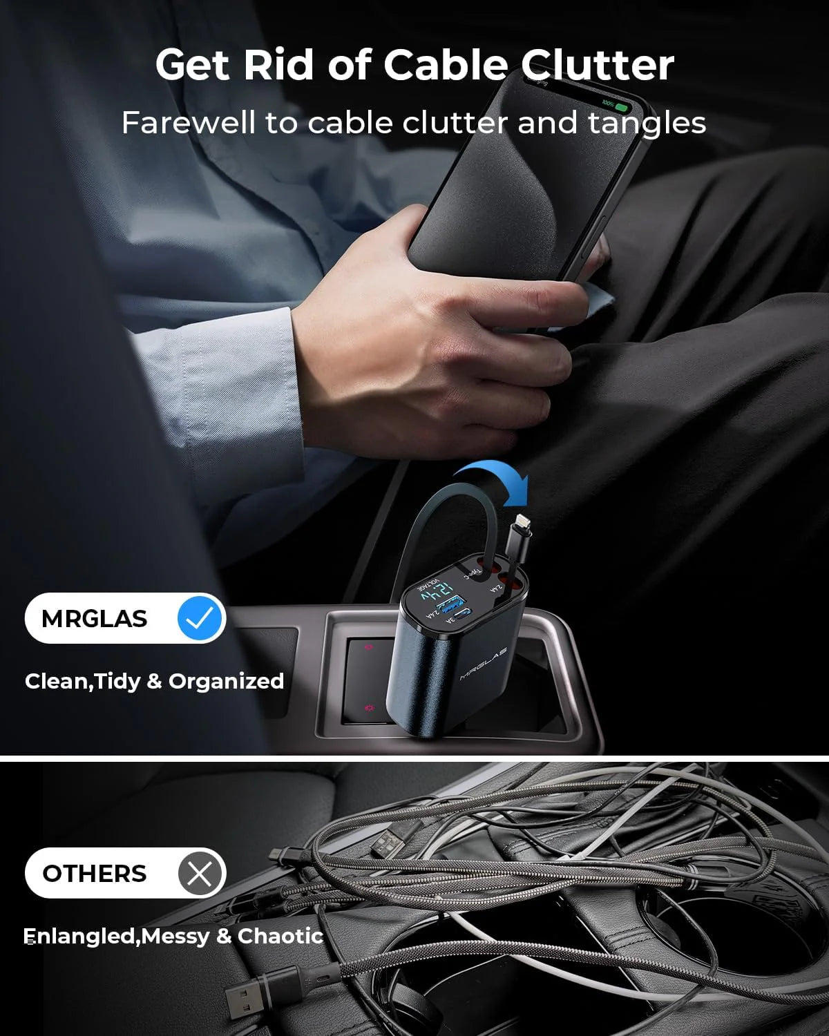 4-in-1 RETRACTABLE CAR PHONE CHARGER-120W