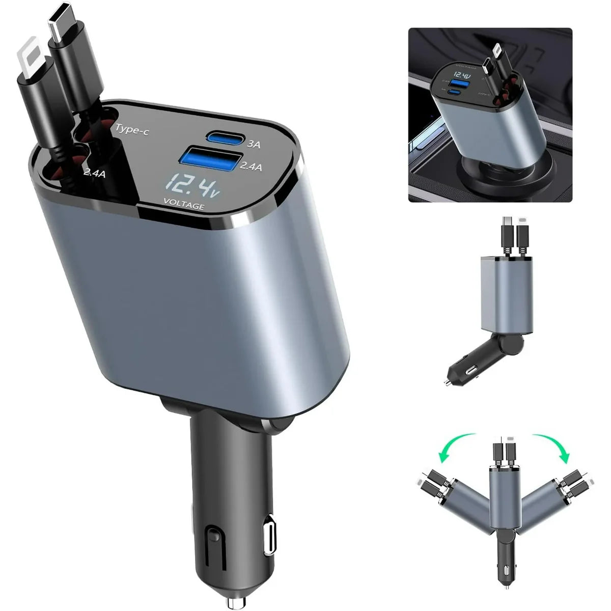 4-in-1 RETRACTABLE CAR PHONE CHARGER-120W
