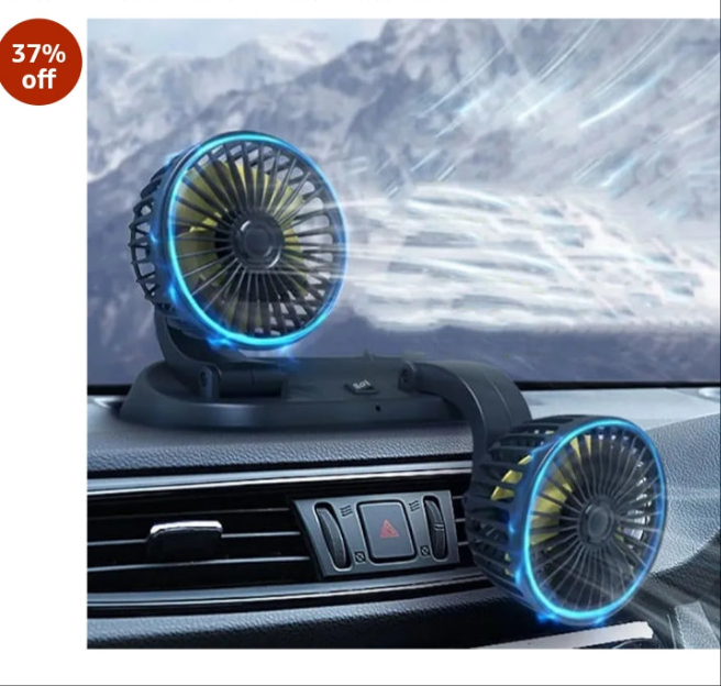 Long Neck Double Headed Car Fan 360° Rotation