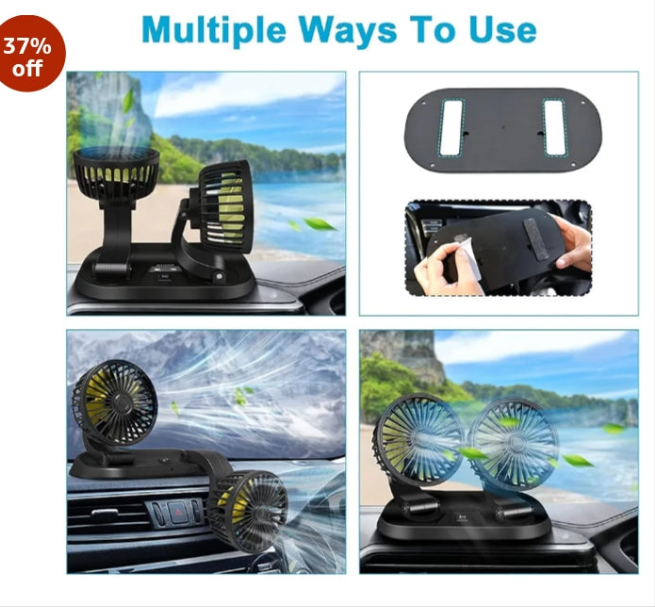 Long Neck Double Headed Car Fan 360° Rotation