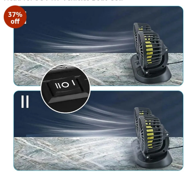 Long Neck Double Headed Car Fan 360° Rotation