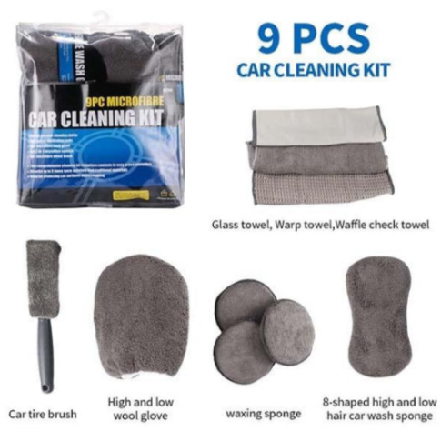 9- Piece Grey Microfiber Car Cleaning Kit