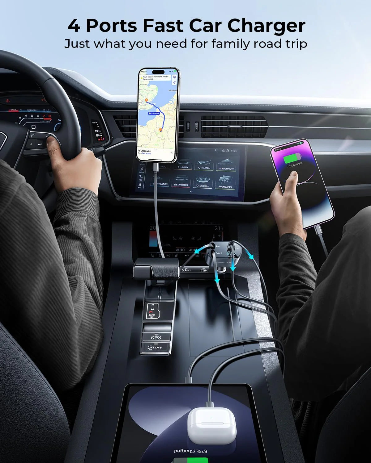 4-in-1 RETRACTABLE CAR PHONE CHARGER-120W